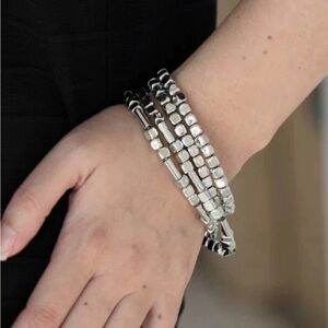 paparazzi Silver Multi-Strand Beaded Wrap Bracelet